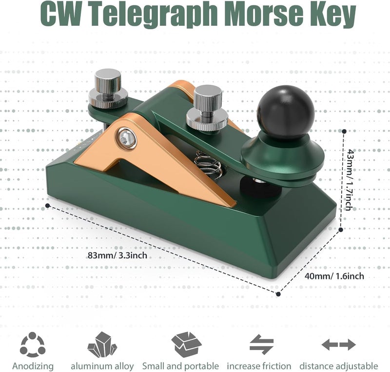 Putikeeg CW Morse Code Key - Pocket Morse Code Telegraph Key Aluminum Alloy Base Grey for Amateur Radio Ham Operators, Adjustable Tension (Green) - Image 2